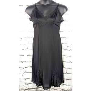 VINTAGE CAROL BRENT Shiny Nylon Lace Slip Dress Black Glamour Femme USA Sz 18/40